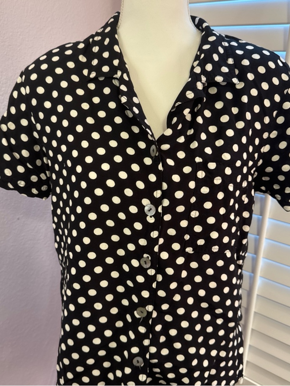 Vintage 90s  Black and White Polka Dot Blouse